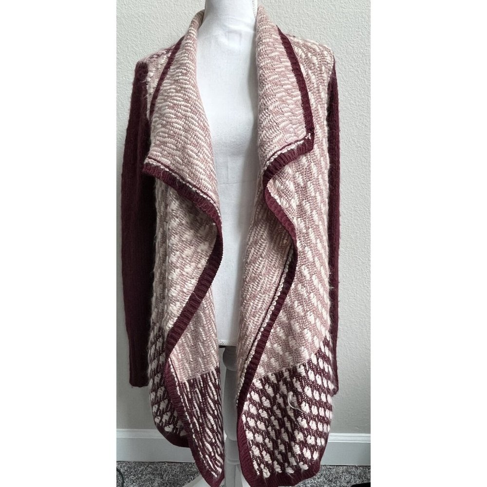 Ruby Moon Women Medium Open Wrap Cardigan Sweater Maroon Wool Blend C4 Soft Cozy